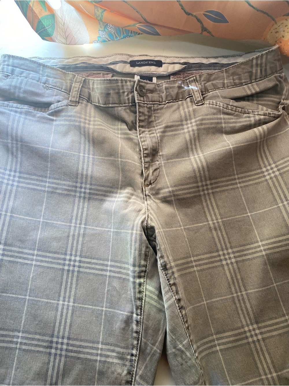 Lands' End Women's Gray Plaid Straight Leg Pants